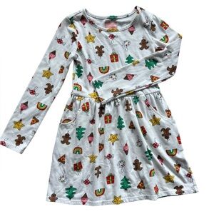 Cat & Jack Girls Holiday Print Long Sleeve Dress – Size Small (6/7)